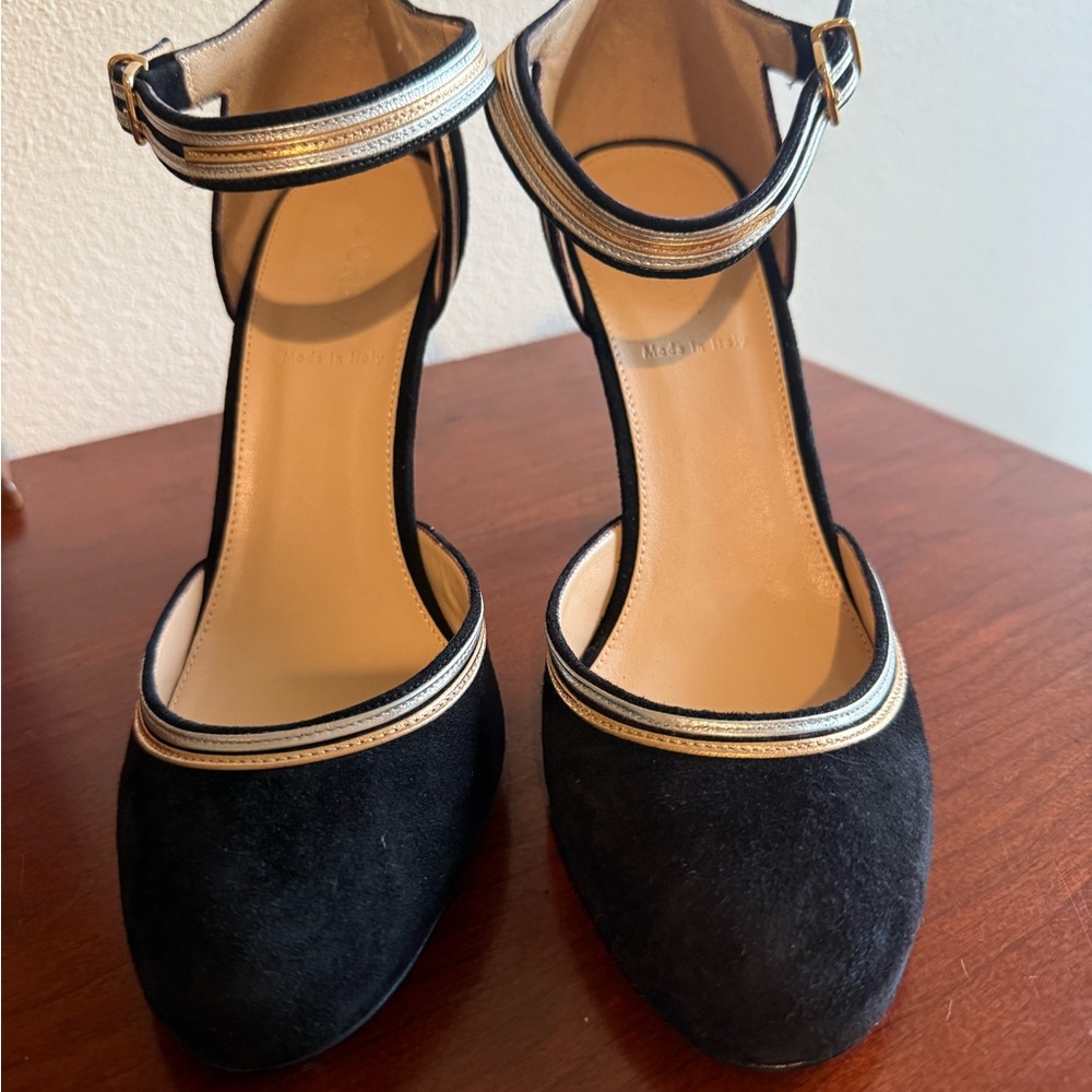 J. Crew Black and Gold Heels